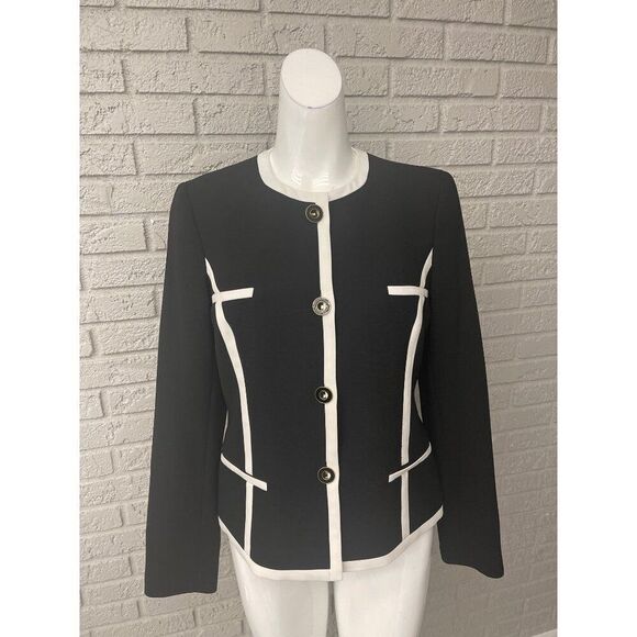 Kasper Women Black & White Trim Blazer / Jacket Size 4 - Picture 1 of 11